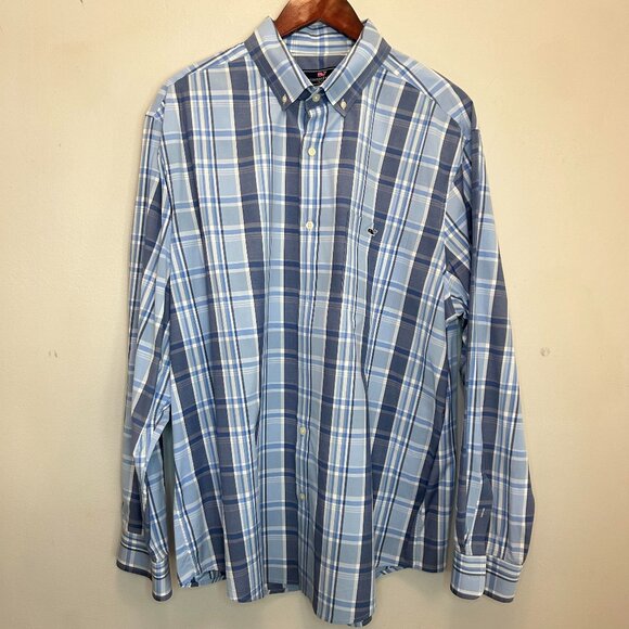 Vineyard Vines Mens' Blue Plaid Button Down - Picture 1 of 4